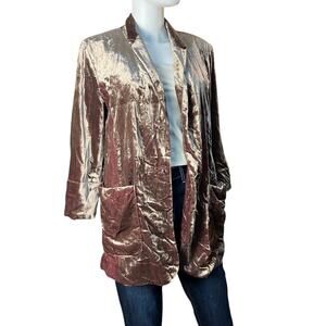 Anthropologie Cartonnier Champagne Velvet Long Blazer Jacket Size M